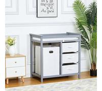 Garvee Table à Langer Bébé En Bois, Meuble à Langer Avec Matelas Imperméable, Commode 3 Tiroirs Et Panier à Linge, Rangement Optimal Pour Couches, Vêtements, Jouets