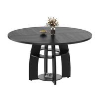 Garvee Table à Manger Ronde 120 cm en Bois MDF et Panneau de Particules, avec Étagère de Rangement, Table de Cuisine Gain de Place pour 4 à 6 Personnes, Noir