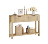 Garvee Table Console à 2 Niveaux, Meuble d’Entrée, Table d'appoint avec 2 Tiroirs en Rotin et Étagère de Rangement, pour Couloir Chambre Salon (Beige 3)