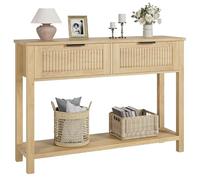 Garvee Table Console à 2 Niveaux, Meuble d’Entrée, Table d'appoint avec 2 Tiroirs en Rotin et Étagère de Rangement, pour Couloir Chambre Salon (Beige 2)