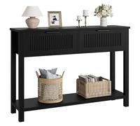 Garvee Table Console à 2 Niveaux, Meuble d’Entrée, Table d'appoint avec 2 Tiroirs en Rotin et Étagère de Rangement, pour Couloir Chambre Salon (Noir)