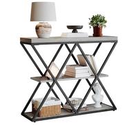 Garvee Table Console à 3 Niveaux Industrielle, Table De Couloir Bois à 3 Niveaux avec Étagères De Rangement, Structure Métallique en Forme x pour Entrée, Couloir, Salon