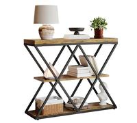 Garvee Table Console à 3 Niveaux Industrielle, Table De Couloir Bois à 3 Niveaux avec Étagères De Rangement, Structure Métallique en Forme x pour Entrée, Couloir, Salon