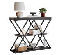Garvee Table Console à 3 Niveaux Industrielle, Table De Couloir Bois à 3 Niveaux avec Étagères De Rangement, Structure Métallique en Forme x pour Entrée, Couloir, Salon