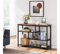 Garvee Table Console à 4 Niveaux, Table d'Entrée Étroite avec Étagères en Verre Et Cadre en Métal, Bout De Canapé, 100x30x75 cm pour Entrée, Salon, Couloir (Brun)