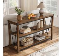 Garvee Table Console de Ferme 120cm, Table d'Entrée à 3 Niveaux avec Rangement, Table de Canapé Étroite en Bois MDF + Fer pour Salon, Couloir, Entrée, Derrière Le Canapé, Style Rustique Industriel