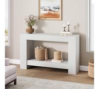 Garvee Table Console Garvee 120 cm, Table d’Entrée Longue 2 Niveaux avec Rangement, Style Fermier, en Bois Naturel pour Salon, Couloir, Hall d’Entrée