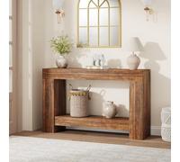 Garvee Table Console Garvee 120 cm, Table d’Entrée Longue 2 Niveaux avec Rangement, Style Fermier, en Bois Naturel pour Salon, Couloir, Hall d’Entrée