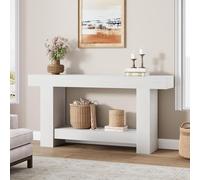 Garvee Table Console Garvee 160 cm, Table d’Entrée Longue 2 Niveaux avec Rangement, Style Fermier, en Bois Naturel pour Salon, Couloir, Hall d’Entrée