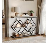 Garvee Table d'entrée à 3 Niveaux, Table Console Industrielle avec Étagères Ouvertes, Structure en Métal à Motif Losange pour Entrée, Couloir, Salon