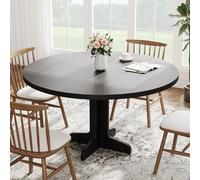 Garvee Table Ronde à Manger 120 cm pour 4 Personnes, Table de Cuisine en Bois avec Pieds Courbés, Structure Stable Moderne pour Salon Salle à Manger - Noir
