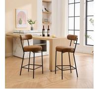GARVEE Tabouret de Bar - Lot de 2 - Chaises de Bar - avec Dossier - Siège de Cuisine - Siège Rembourré - Hauteur 66cm - marron