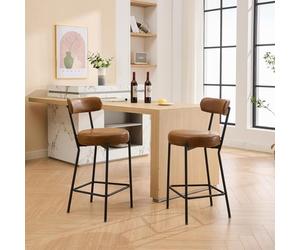 GARVEE Tabouret de Bar - Lot de 2 - Chaises de Bar - avec Dossier - Siège de Cuisine - Siège Rembourré - Hauteur 66cm - marron
