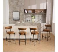 GARVEE Tabouret de Bar - Lot de 4 - Chaises de Bar - avec Dossier - Siège de Cuisine - Siège Rembourré - Hauteur 66cm - marron