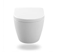 Garvee WC suspendu sans rebord de rinçage | Ensemble WC moderne | suspendu chasse d'eau profonde | Abattant forme D | Siège avec abaissement automatique | Longueur 51 cm, Blanc
