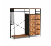 GarveeHome Armoire Dressing Chambre Adulte - 6 Tiroirs, avec Eclairage LED Et Station De Charge, Cadre en Fer Robuste Et Surface en Bois, Penderie Vêtement Dressing, 49.2 x 15.8 x 47.2 Pouces, Marron