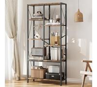 GarveeHome Bibliothèque de Bureau Industrielle 5 Niveaux - étagère Ouverte autoportante en Bois Rustique et métal, Grand capacité pour Bureau, Salon Chambre - Noir