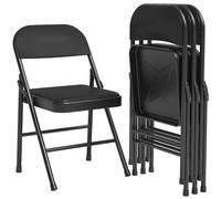 GarveeHome Black Padded Folding Chairs, Set of 4 - Comfortable Metal Frame, 350lb Capacity, Portable & StackableFour-Piece Set, Black