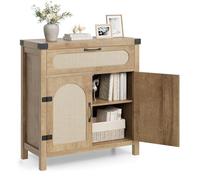 GarveeHome Buffet d'entrée en rotin Moderne - Meuble de Rangement avec tiroir et étagères réglables - Style bohème - Finition Bois Naturel - 80x40x80 cm - : Wood Color