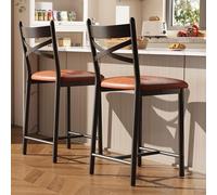 GarveeHome Chaises de Bar 66 cm - Haut Dossier rembourré Simili Cuir PU - Assise Confortable - Piétement métal Robuste - Salle à Manger, café Lot de 2