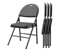 GarveeHome Chaises Pliantes en Similicuir - Assise rembourrée, Structure métallique Robuste, empilables et Confortables, parfaites pour Salle à Manger, Lot de 4, Noir