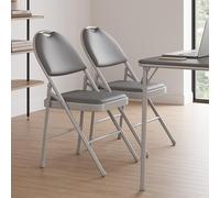 GarveeHome Chaises Pliantes Grises Confortables - Coussin d'assise épais en Similicuir PU, Dossier rembourré, métal Robuste, empilables et Portables, Lot de 4, Gris