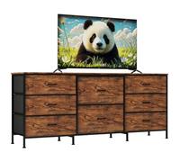 GarveeHome Commode 8 Tiroirs en Tissu avec Plateau Bois - Meuble TV Et Rangement, Cadre Métal, pour Salon/Chambre, 160x69x36 cm, Marron