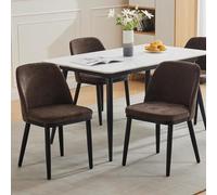 GarveeHome Confort Moderne et Style épuré - Lot de 2 chaises de Salle à Manger rembourrées en Lin - Dossier courbé, Pieds en Bois Massif - Couleur : Lin | Marron
