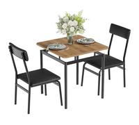GarveeHome Ensemble Salle à Manger 3 pièces pour 2 Personnes - Table et 2 chaises Bois, assises PU, Cadre métal Industriel, assises PU Noires