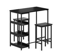 GarveeHome Ensemble Salle à Manger 3 pièces - Table Haute 91 cm, 2 tabourets, étagères de Rangement - Métal & Bois Robuste - Idéal Petits espaces, Cuisine, Studio, condo - Noir