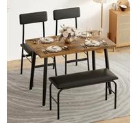 GarveeHome Ensemble Salle à Manger 4 pièces Compact - Table Bois et métal - 2 chaises rembourrées et Banc - Idéal Petits espaces, Cuisine, Appartement - Style Bois de Tigre - Couleur : Tigerwood