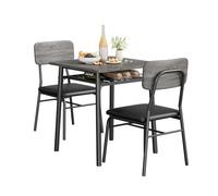 GarveeHome Ensemble Table à Manger 3 pièces pour 2 Personnes - Table carrée compacte, Plateau Bois Noir, chaises rembourrées, étagère intégrée, Structure métal Robuste