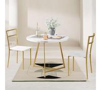 GarveeHome Ensemble Table De Cuisine avec 2 Chaises pour Bistrot 80cm : Table Ronde Doré/Blanc + 2 Chaises - sous-Verres Thermorésistants, Design Compact pour Cuisine/Petits Espaces