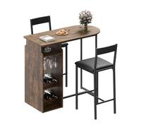 GarveeHome Ensemble Table et chaises de Bar 2 Personnes - Table compacte avec Porte-Verres et Porte-Bouteilles Triple Niveau, Circulaire, chaises rembourrées Similicuir, étagère Semi