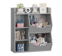 GarveeHome Étagère bibliothèque Enfant Double Face - 3 Niveaux, 5 Compartiments - Bois Robuste - Rangement Livres et Jouets -Gris
