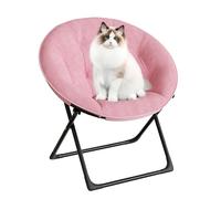GarveeHome Fauteuil Lune Pliable en Peluche Douce - Grand siège Rond Confortable, Pieds métal Noir, Chaise d’appoint Chambre, Salon, Coin Lecture - Rose (Pink 100 Douillet 1119) Black Legs