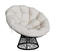 GarveeHome Fauteuil Papasan pivotant à 360° - Coussin d'assise Beige de 15 cm d'épaisseur, imperméable, Convient aux Salons, balcons et patios, rotin Noir