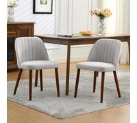 GarveeHome Lot de 2 chaises de Salle à Manger ergonomiques - Assise et Dossier rembourrés en Lin Confortable - Structure Bois Massif -Linen|Gray