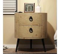 GarveeHome Lot de 2 Tables d’appoint Rondes en Bois, 2 tiroirs Pratiques - Style Moderne Campagne - Pieds en métal Noir Solides - Capacité 136 kg - Salon, 2 pièces