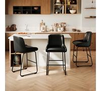 GarveeHome Lot de 3 Tabouret de Bar en PU Cuir rembourré,Siège de Bar avec Dossier et Repose-Pieds,Pieds en Acier,Jusqu'à 120 kg,Chaise Haute Bar Industriel pour Cuisine,îlot Central,comptoir(Noir)