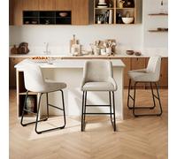 GarveeHome Lot de 3 Tabouret de Bar en PU Cuir rembourré,Siège de Bar avec Dossier et Repose-Pieds,Pieds en Acier,Jusqu'à 120 kg,Chaise Haute Bar Industriel pour Cuisine,îlot Central,comptoir(Gris)