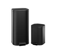 GarveeHome Lot Poubelles Métalliques 30L Et 60L Antirouille à Pédale, Couvercle Hermétique, Bac Intérieur Amovible Et Poignée Arrière Tri Sélectif Cuisine, Maison Et Bureau (noir, 30L+6L)