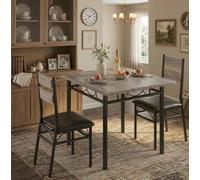 GarveeHome Optimisez Votre Espace Repas - Ensemble 3 pièces : Table carrée compacte et 2 chaises Dossier Haut rembourrées - métal Robuste - Idéal Petite Cuisine, Gris, Set 1+2