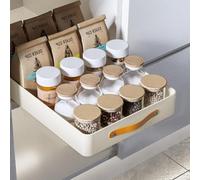GarveeHome Organiseur de tiroir extensible pour armoires de cuisine - Étagère à roulettes robuste - Tiroir coulissant autocollant sans perçage - Acier inoxydable - Blanc - 39 x 48 cm - Boîte de