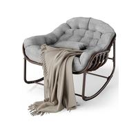 GarveeHome Outdoor Patio - Chaise à Bascule papasan surdimensionnée pour l'intérieur avec Coussin rembourré - Chaise à Bascule en Forme d'œuf pour Salon, véranda, Jardin, terrasse, arrière-Cour