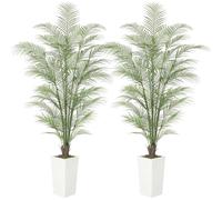 GarveeHome Palmier Areca Artificiel Réaliste 180 cm - Feuilles Lifelike, Troncs Naturels, Résistant UV, Décoration Intérieure/supplémentaireérieure - Pot Blanc Trapézoïdal Inclus, Taille : 6FT(2pcs)