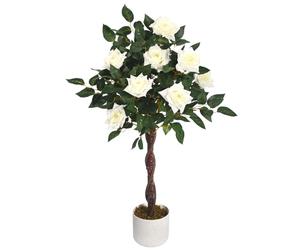 GarveeHome Plantes artificielles - Rosier Artificiel - avec Protection UV - en Pot - pour Table de Mariage, Salon, Bureau
