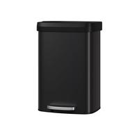 GarveeHome Poubelle 50L en acier inoxydable avec couvercle, poubelle de cuisine antirouille à pédale, support pour sac, poignée arrière, fermeture douce (Noir, 50L)