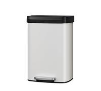 GarveeHome Poubelle 50L en acier inoxydable avec couvercle, poubelle de cuisine antirouille à pédale, support pour sac, poignée arrière, fermeture douce (Blanc, 50L)