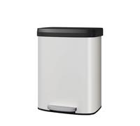 GarveeHome Poubelle 60L en acier inoxydable avec couvercle, poubelle de cuisine antirouille à pédale, support pour sac, poignée arrière, fermeture douce (Blanc, 60L)